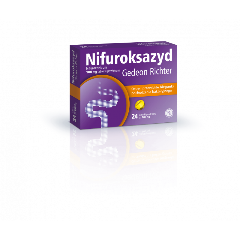 Nifuroksazyd 100 mg, biegunka 24 tabletki powlekane