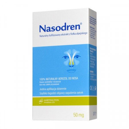 Nasodren, aerozol do nosa, 1 zestaw (50 mg liofilizat + 5 ml