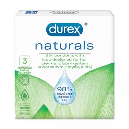 DUREX NATURALS prezerwatywy z lubrykantem, 3szt.