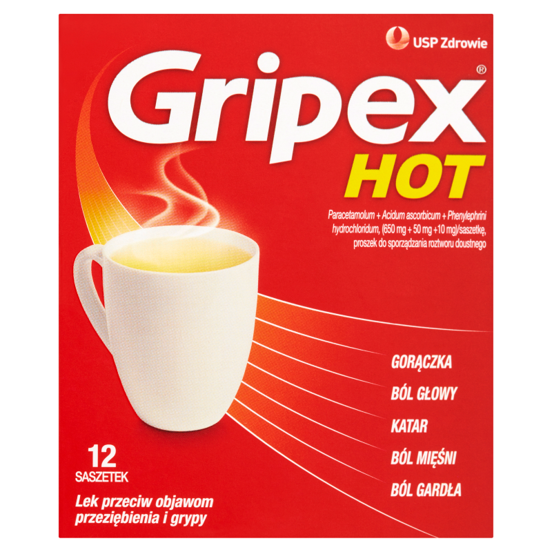 Gripex Hot, 12 saszetek z proszkiem do sporządzania roztworu doustnego,