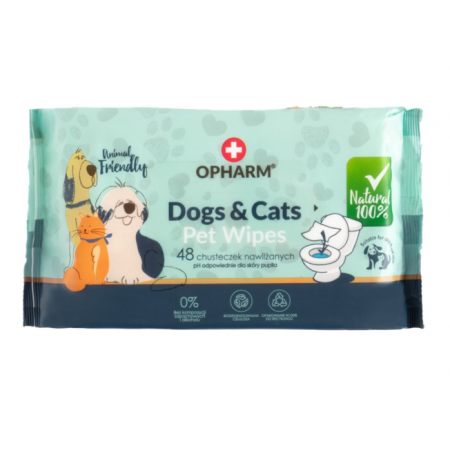 OPHARM DOGS & CATS WIPES Nawilżane papierowe chusteczki do