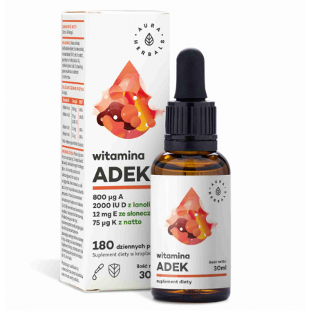 Witamina ADEK A + D3 (2000 IU) + E + K2 (z natto) krople - 30 ml