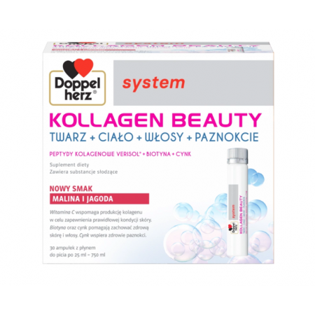 Doppelherz System Kollagen Beauty smak malina i jagoda płyn -