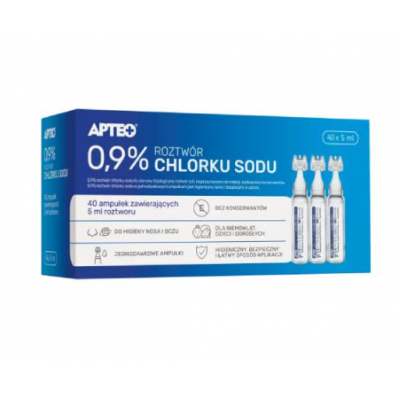 0,9% Roztwór Chlorku Sodu Apteo - - 40 amp. po 5 ml