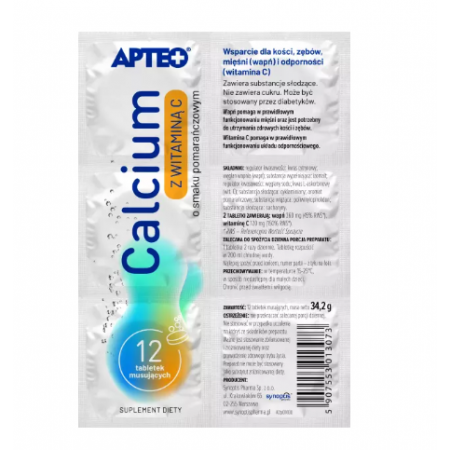 Calcium Z Witaminą C W Folii Apteo o smaku pomarańczowym
