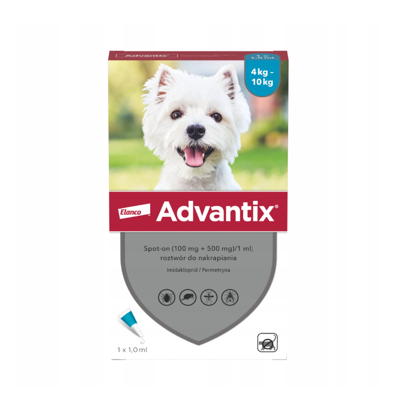 Advantix Spot-On roztwór do nakrapiania na skórę (100mg+500mg)/ml 4 pipet. po 1 ml
