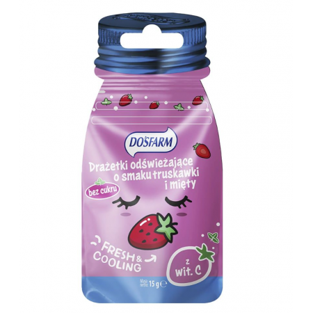 Dosfarm Drażetki odświeżające o smaku truskawki i mięty z