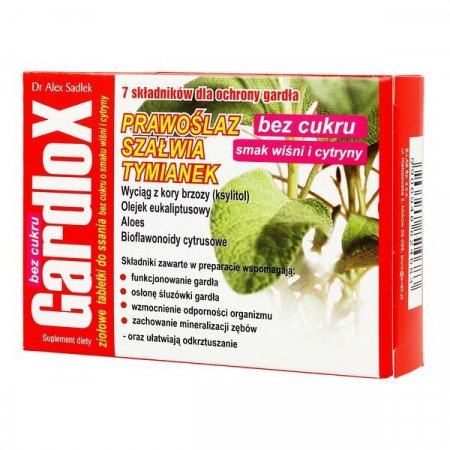 Gardlox, ziołowe tabletki do ssania, na gardło o smaku wiśni i