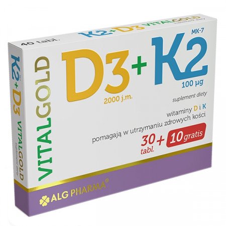 D3+K2 Vitalgold Witamina D3 2000j. + K2 MK-7 30 tabl.+10 gratis!