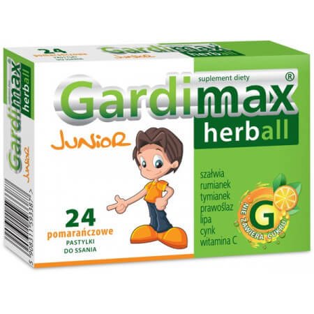 Gardimax Herball Junior, pastylki do ssania, na gardło 24 szt.
